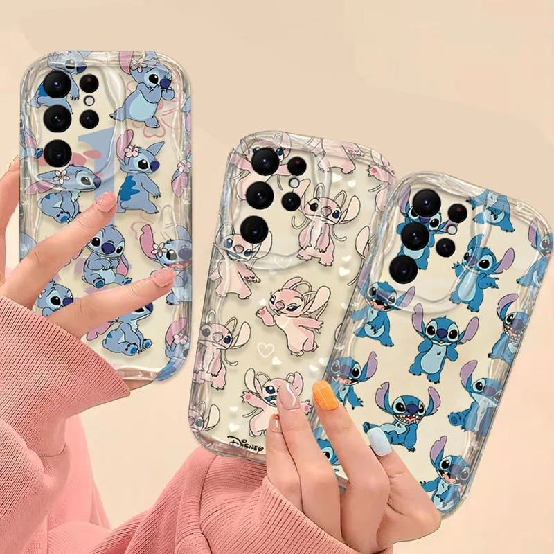 Disney Stitch Angel Clear 3D Wave Case For Samsung Galaxy A54 A34 A24 A14 A13 A53 A33 A73 A23 A52 A52S A32 A22 A12 A51 A71 Cover