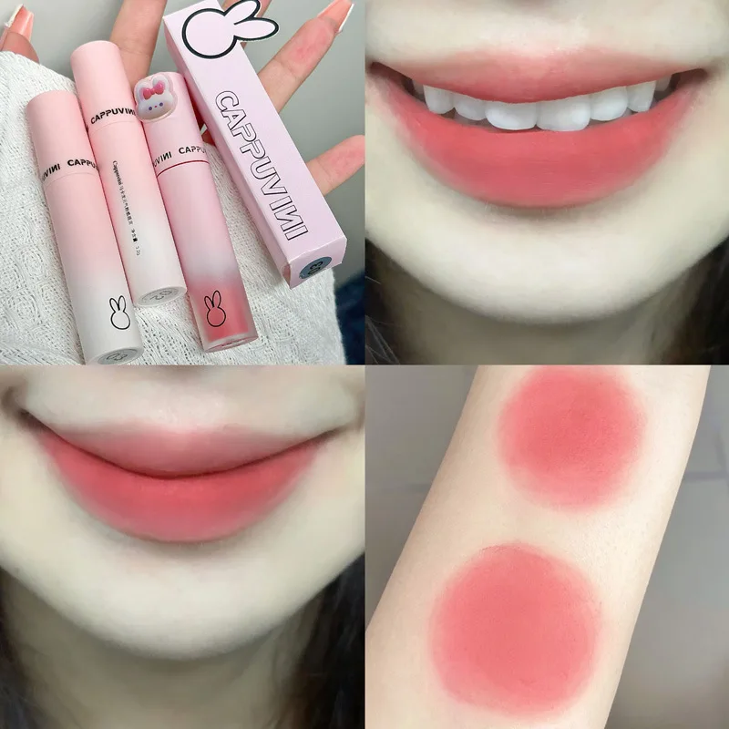 Cappuvini Pink Macaron Velvet Soft Mist Matte Lip Clay Whitening and Non-drying Lip Glaze Lipstick