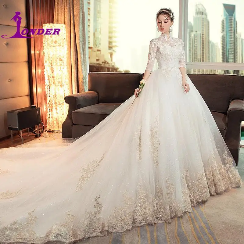 

High Neck Long Sleeves Luxury Lace Wedding Gown Amanda Novias Vestido Sweetheart Wedding Gown Vestidos De Novia L