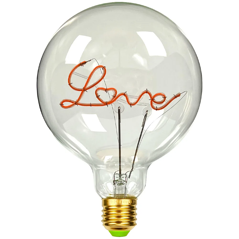 TIANFAN Vintage Led Bulb Big Globe G125 Love Red 4W Dimmable Alphabet Led Bulb 220V 100V E26 E27 Decorative Edison Bulb