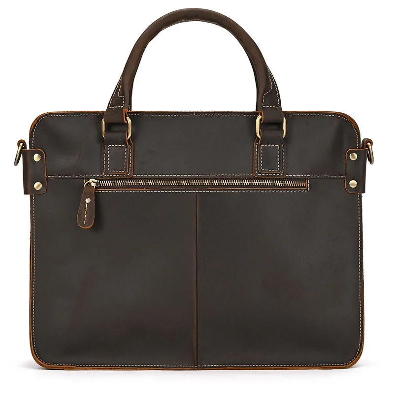 Vintage Echt Lederen Aktetas 14 Inch Laptoptas Eerste Laag Koeienhuid Handtas Schouder Messenger Tas Commuter Business Bag