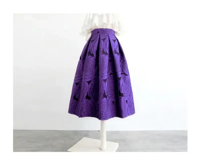 Rose Lila Floral Elegante Chic Hohe Taille Ballkleid Lose frauen Rock Knielangen Lange Röcke Für Frauen Kleidung mode 2025 – Detail 6