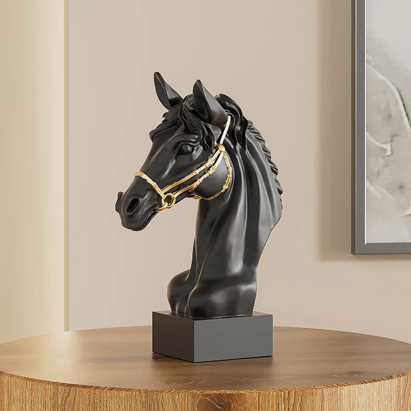 Horse Head Statue For Home Decor,Great Strong War-Horse Sculpture,Black and White Home Decorations,Gift for Dad &Elder