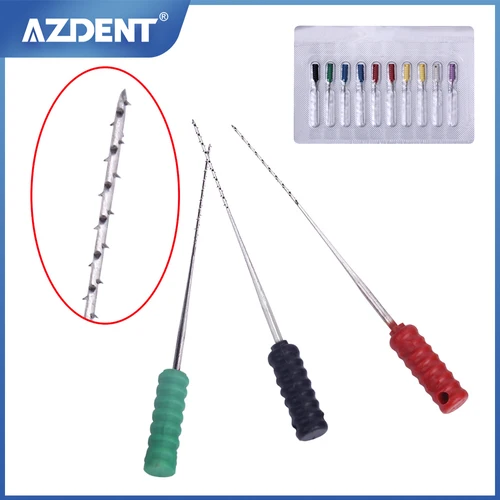 Imagen 1 del producto 10 unids/pack AZDENT 25mm limas de conducto radicular Dental aguja de limpieza Broches cuadrados Broches de púas para limpieza de raíces