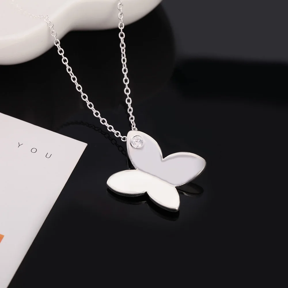 Fine 925 Sterling Silver Aaa Zircon Butterfly Pendant Necklace For Women 18 Inches Gifts Fashion Party Wedding Jewelry