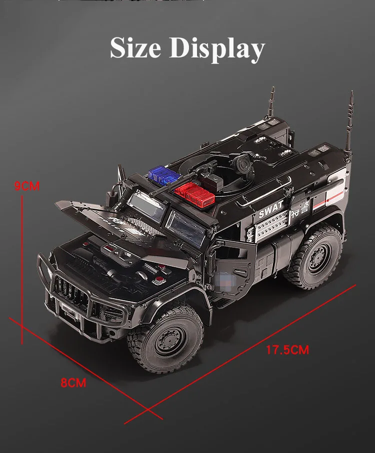 1/32 Cube Tiger Armored Vehicle Typhoon Alloy Model SWAT Off-road Car Pull-back Sound and Light Toys For Kids