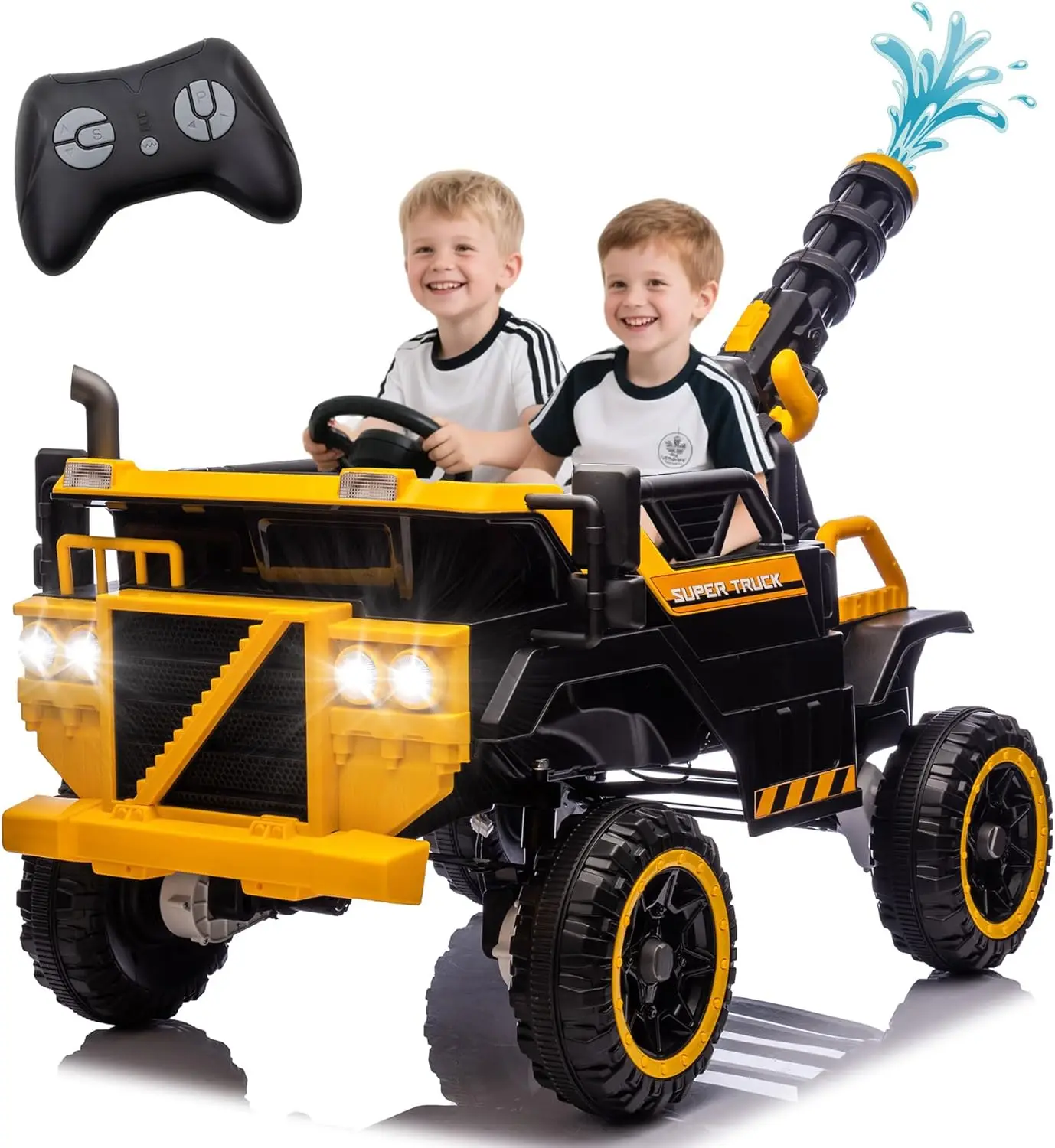 3 مقاعد للأطفال ركوب على شاحنة مع مسدس مياه 24 فولت ركوب على ألعاب للأطفال الكبار الصغار سيارة كهربائية الوالدين أضواء عن بعد بلوتوث