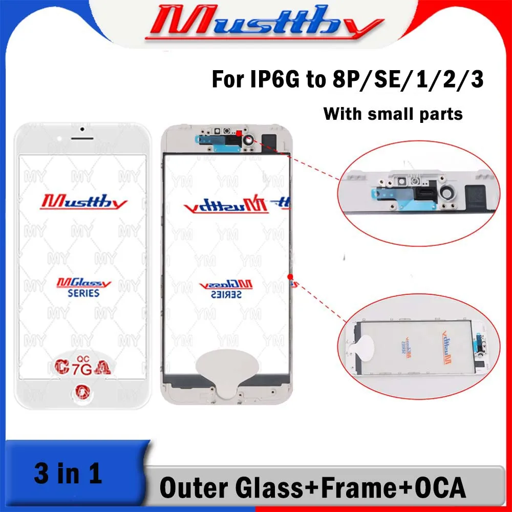 Musttby 10pc 12pc OEM 3 in 1 Outer Glass+Frame+Vidro OCA Film Replacement For iPhone 8G SE 1 2 3 7G 8 7 plus 6S XR 11 Refurbish