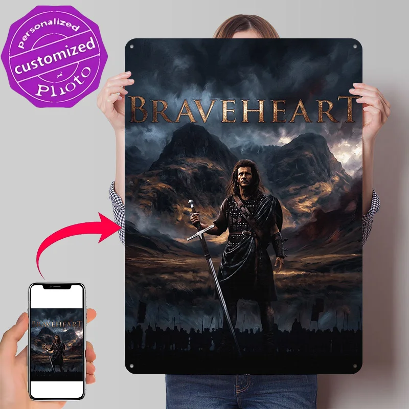 Braveheart William Wallace Movie Metal Poster Perfect Gift for Fans Lovers Customized Wall Art Metal Sign for Office Decor Room
