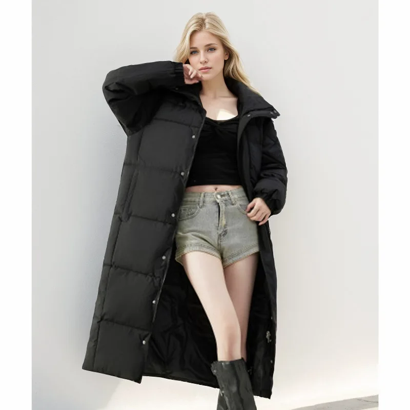 

Lady's Winter Quilted Jacket Solid Color Single Breasted Pockets Hooded Padded Coat For Women Thermal Loose Fit Female's Coat