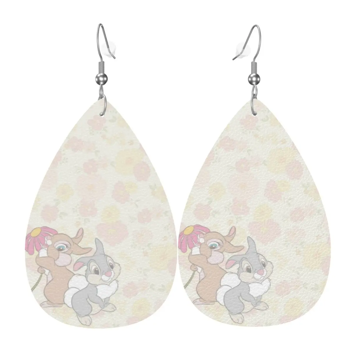

Custom Drop Dangle Earrings Thumper And Miss Bunny Leather Teardrop Earrings Bambi Cartoon PVC Leather for Gifts Dainty Jewelry