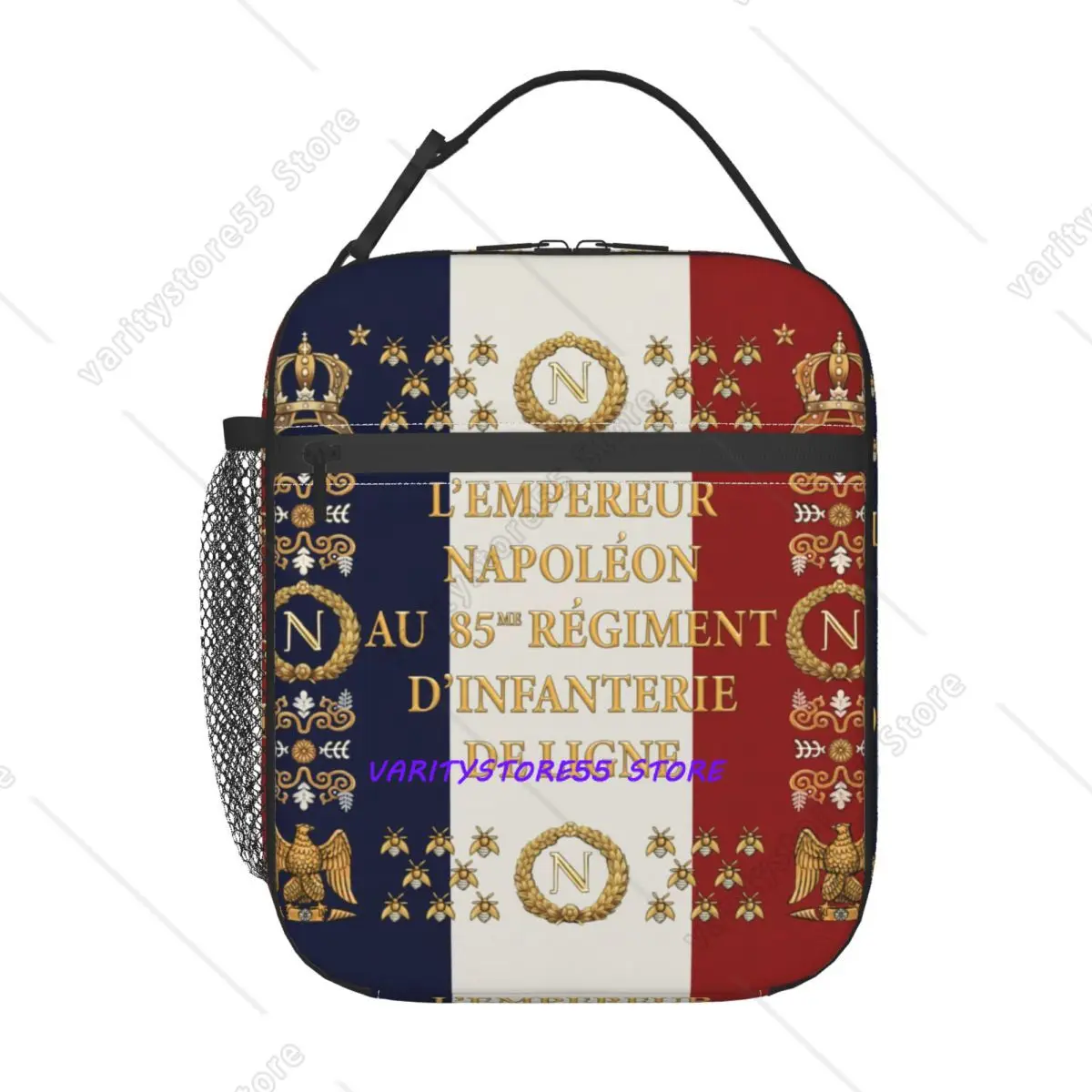 

Napoleonic French 85th Regimental Flag Portable Lunch Box Waterproof France Fleur De Lis Cooler Thermal Food Insulated Lunch Bag