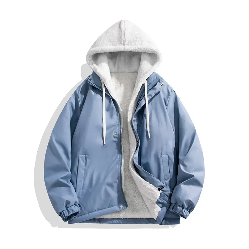 

New Winter Style Fleece-lined and Thickened Faux Two-piece Hooded Loose Baseball Cotton-padded Jacket for Young Men and Women.