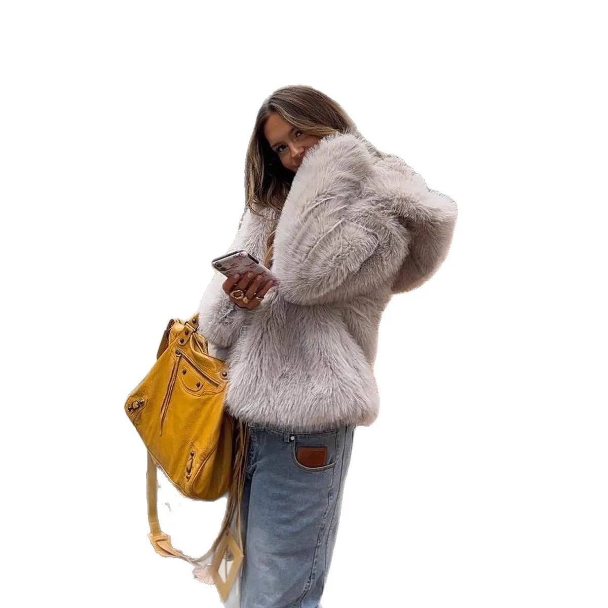 

Женская плюшевая куртка с капюшоном для осени и зимы, из искусственного меха, экологически чистая, трансграничная поставка.