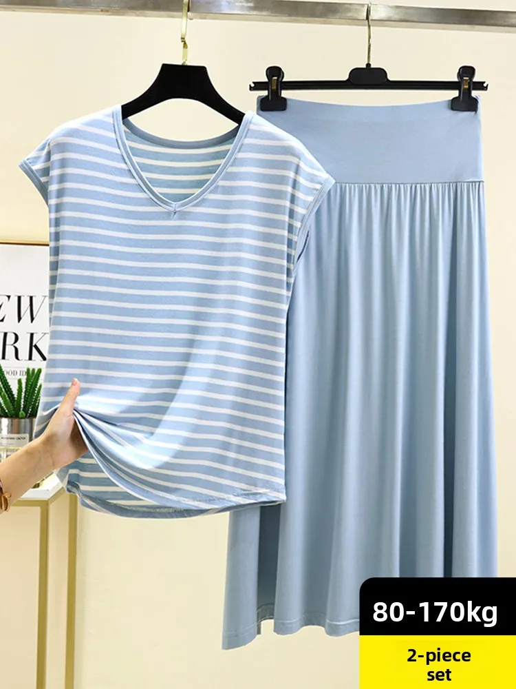 

Modal Loose High Waist Short Skirt Set Women Summer Thin Sleeveless T-Shirt Home Clothes Two-Piece Sleepwear Casual Outfit