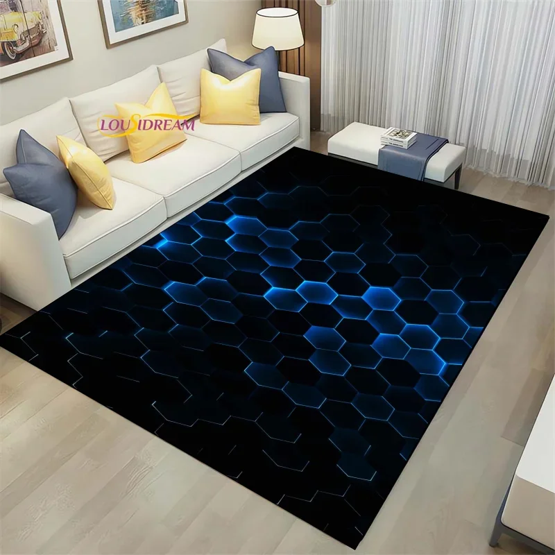 3D Geometric Carpet Neon Lights Rugs Hexagons Carpets for Home Play Gaming Room Decor Livingroom Bedroom Teens E-Sport Rug Mat