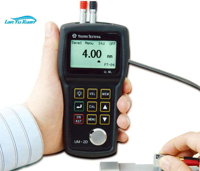 Yushi UM-2D ultrasonic through coating thickness gauge 0.8-300 mm measurement range PT-08 Probe for metal, plastic thickness