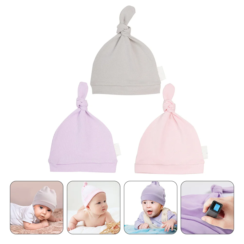 

3Pcs Baby Cotton Hats Newborn Infant Knit Beanie Soft Comfortable Unisex Headwear for Boys Girls Breathable Turban Style Nursery