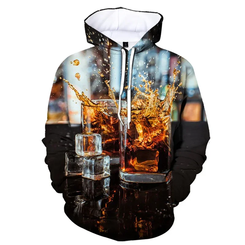 

Fashion men's and women's clothing Wine 3D printed Whiskey hoodie Oversized long sleeve hooded sweatshirt Casual cool street pul