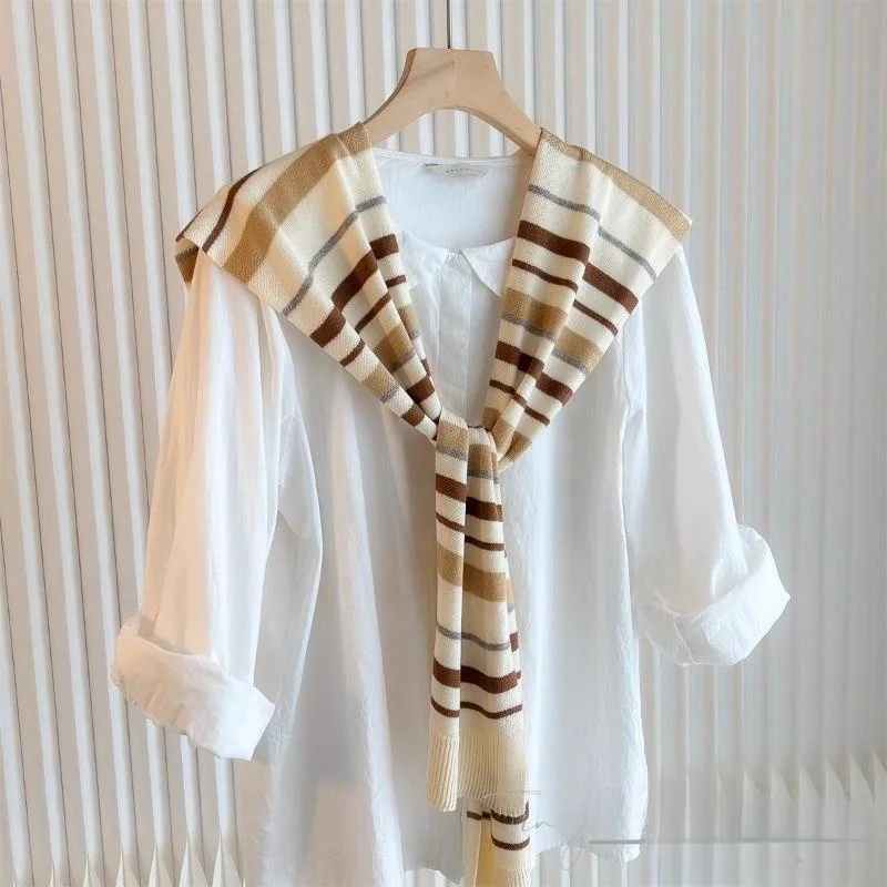 women's-shirt-outerwear-knitted-scarf-air-conditioned-room-neck-protection-spring-autumn-season-checkered-pattern-small-pashmina