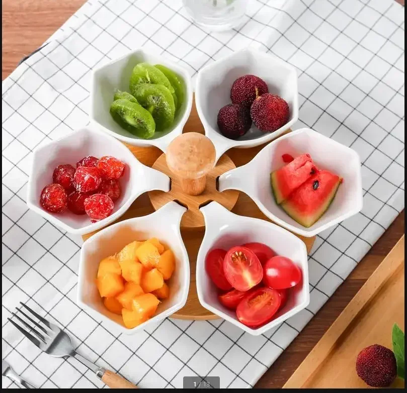 

Creative White Ceramics Partition Fruit Dish Household Fruit Platter Dried Fruit Multi-plate Bar KTV Living Room Snack Dish