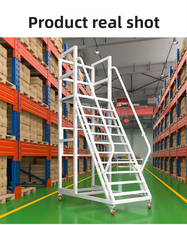 السوبر ماركت والمستودعات معدات البضائع والتخزين الصلب المنقولة تسلق سلم عربة