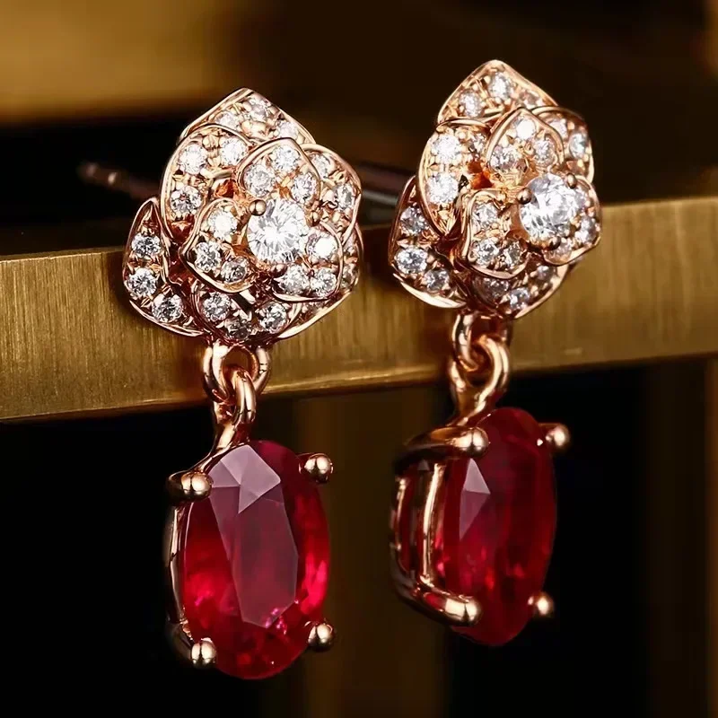 Round Red Water Drop Earrings for Bride\'s Wedding, Festive Accessories, High-end Jewelry, Birthday Gifts, and Sparkling