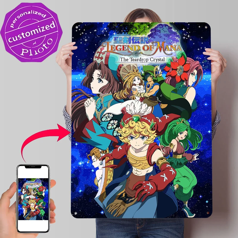 Legend of Mana The Teardrop Crystal Anime Metal Poster Customized Wall Art Retro Vintage Tinplate Signs for Setup Decorations
