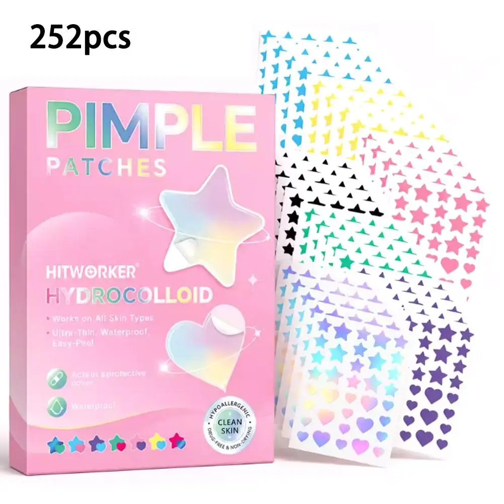 Cute Star & Heart Shaped Hydrocolloid Acne Patches 252/756 Count Tea Tree Oil & Calendula Oil Blemish Cover Spot Stickers