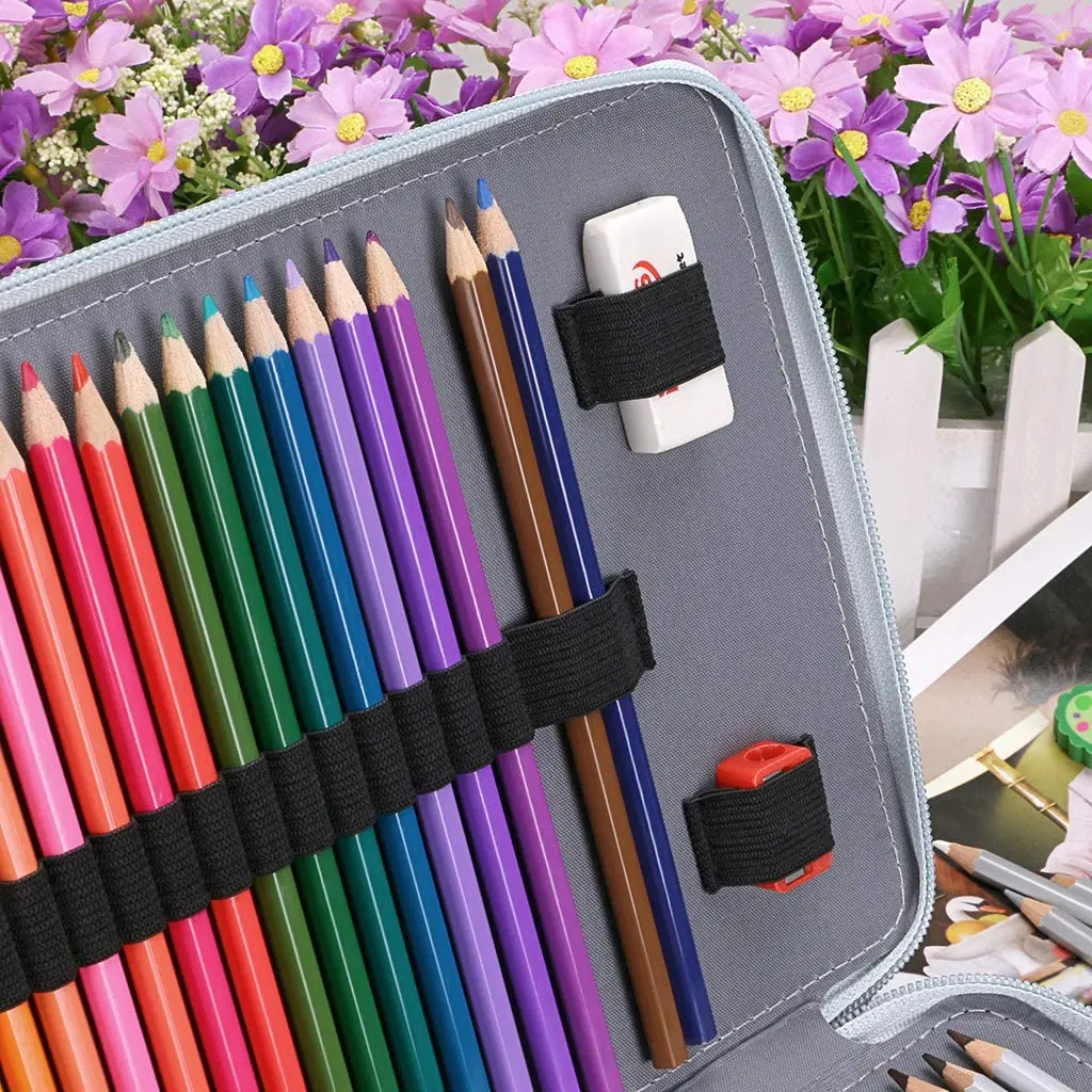 Grande Capacidade Lápis Colorido Caso com alça, Pen Holder, Handle Box, Handy Pencil Box, 168 Slots