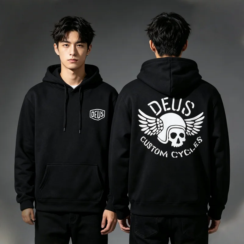 DEUS Y2K Enduro Herren Herbst- und Winter-Hoodie, modisch, lässig, locker geschnitten, mit Buchstaben-Grafikdruck, langärmelig, Rundhalsausschnitt, aus reiner Baumwolle.