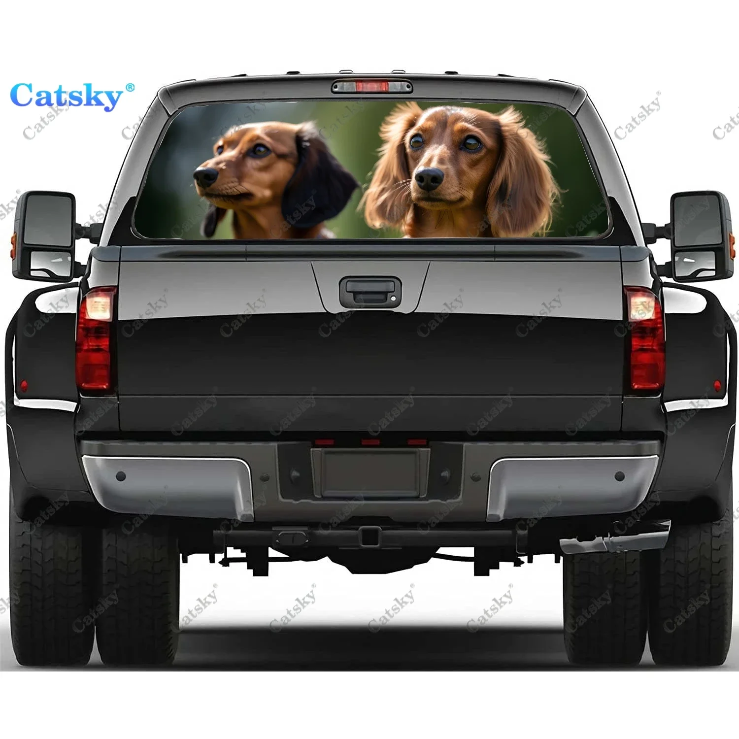 Playful Dachshund Flowers Rear Window Decal Fit Pickup,Truck,Car Universal See Through Perforated Back Window Vinyl Sticker