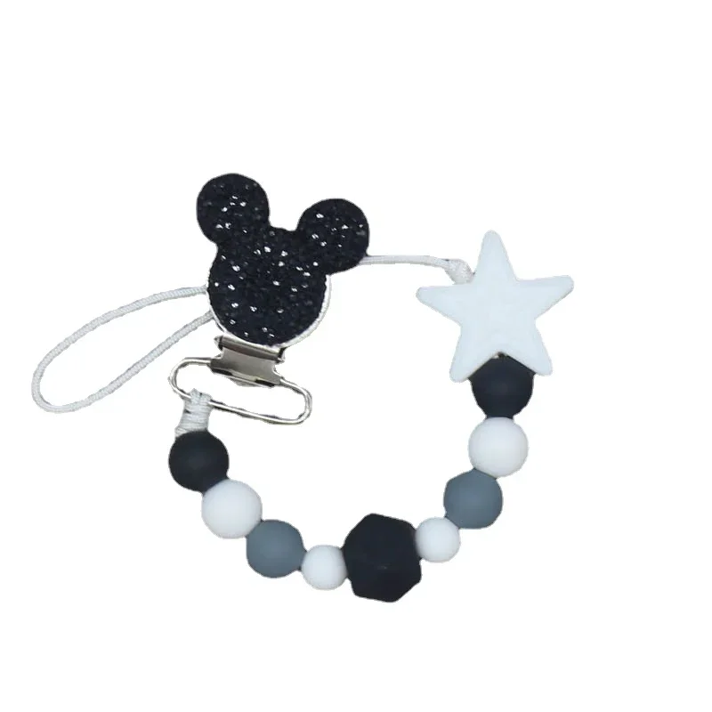 Disney-chupete personalizado de Mickey para niño, cadena fija de silicona, mordedor para bebé, dentición