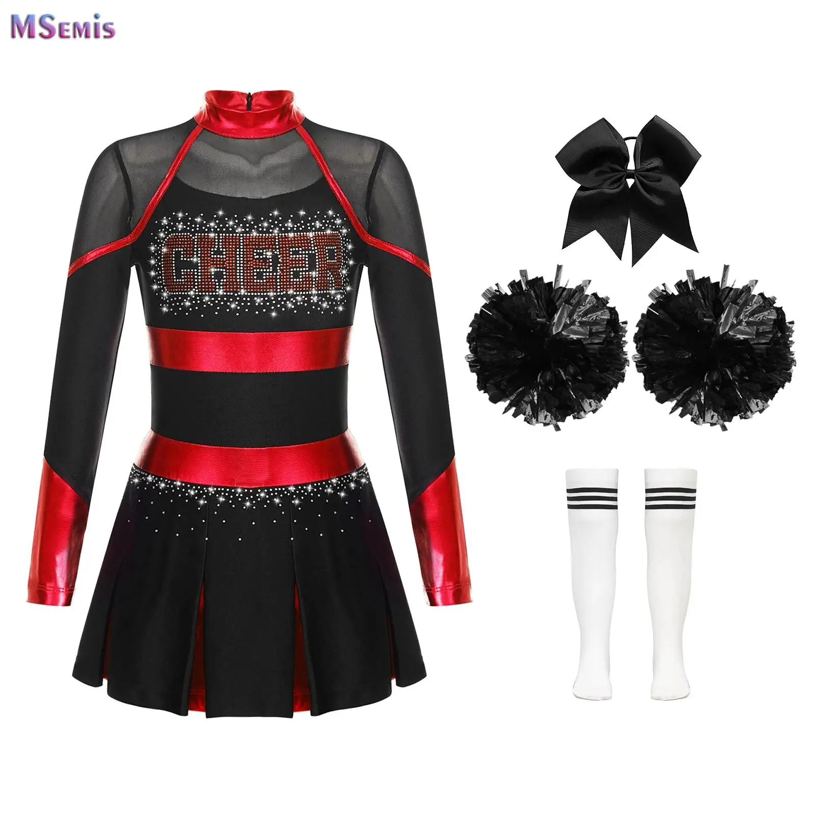 

Big Girls Cheerleading Uniforms School Cheer Dance Outfit Cheerleader Costume Children Glittery Rhinestones Cheerlead Uniforms