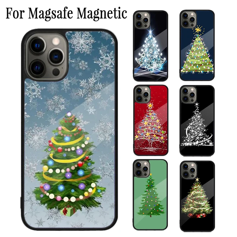 Merry Christmas Tree Magnetic Phone Case Coque For iPhone 16 15 14 Plus 13 12 Mini 11 Pro Max Magsafe Wireless Charging Cover