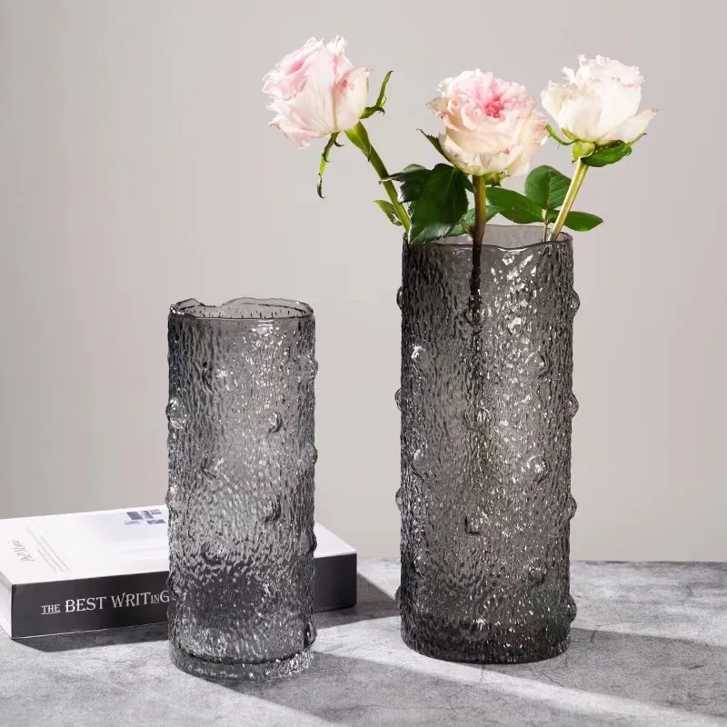 Withered  Nordic Light Luxury Transparent Glass Vase Dry Flowers Hydroponic Flower Arrangement Living Room Home Soft Decoration