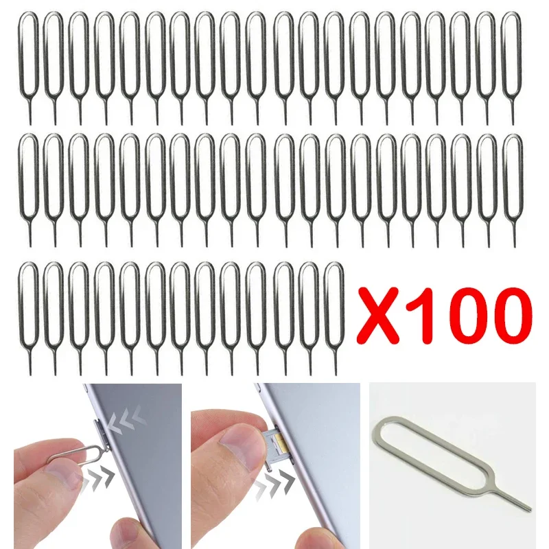 1-100 buah alat ejektor logam kartu Sim ponsel nampan kartu Sim jarum Pin untuk IPhone Samsung ponsel Universal baki kartu Sim Pin