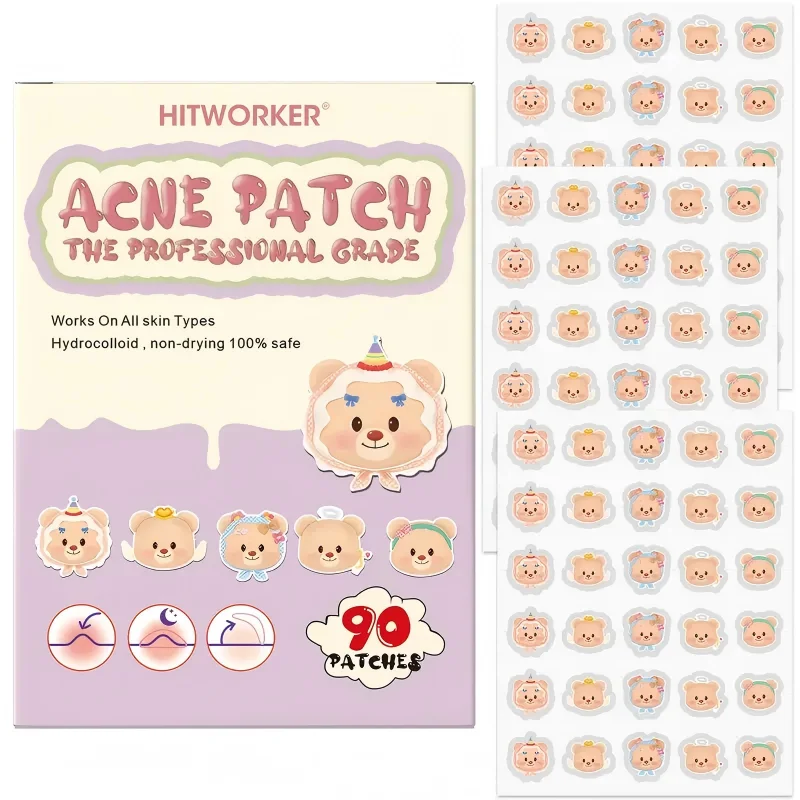 90pcs/box cute bear spot stickers - waterproof, effectively covering acne, suitable for cute animal designs on the face