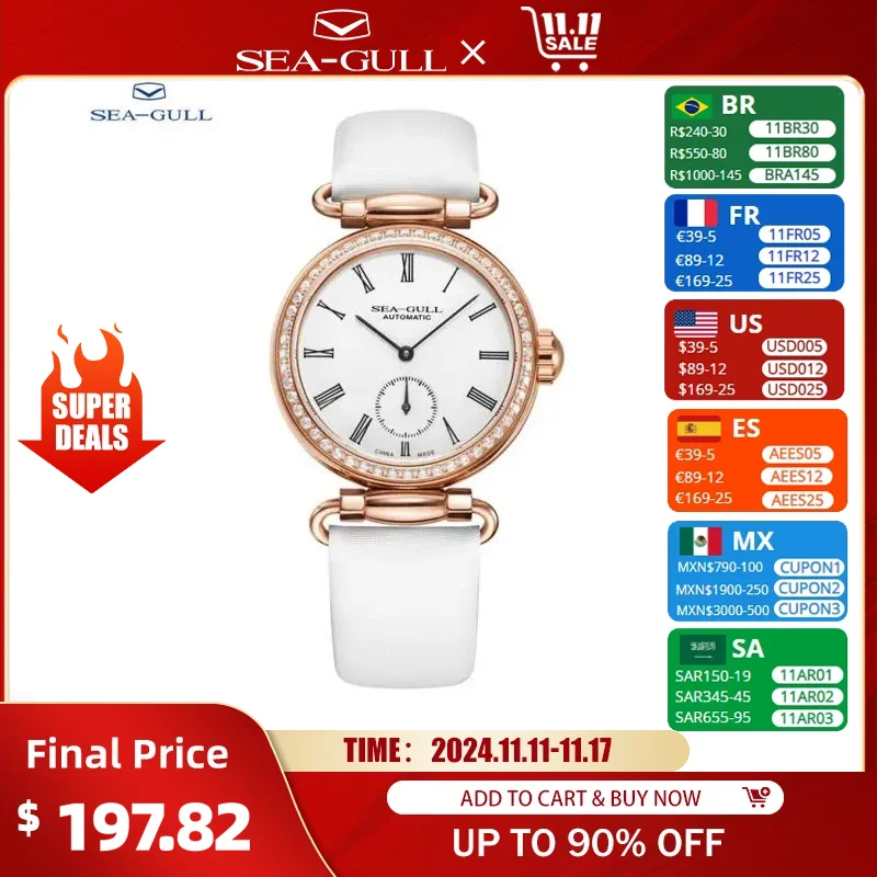 Seagull Luxury Women Gold Watch Fashion Ladies Mechanical Diamond Wristwatch Elegant Female Bracelet Watches Reloj Mujer 6065L