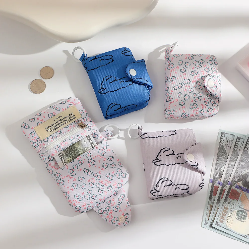 INS Fashion Cute Floral Multi-Layer Coin Purse Simple Girl Pendant Card Bag Headphone Data Cable Storage Bag Women Birthday Gift