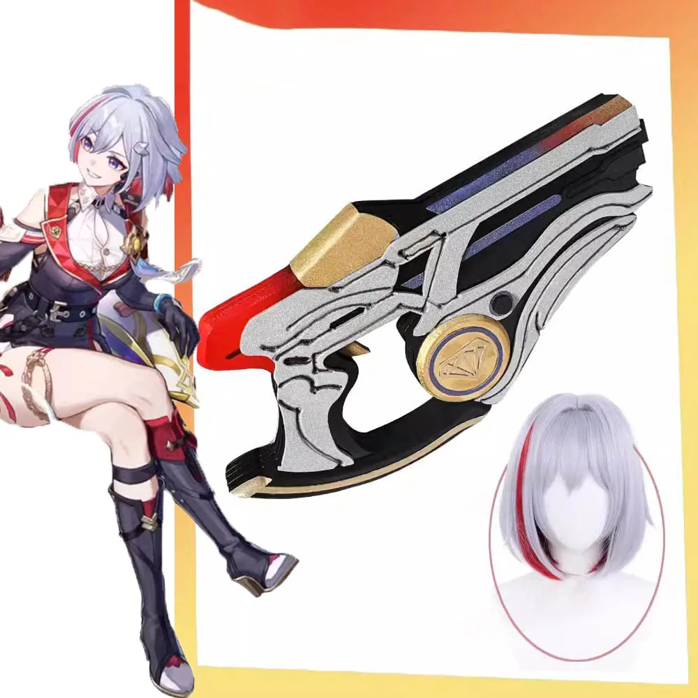 Anime Game Honkai Star Rail Topaz Cosplay Props Gun Carnival Halloween Party Roleplay Accessories Heat Resistant Wig Hair Weapon