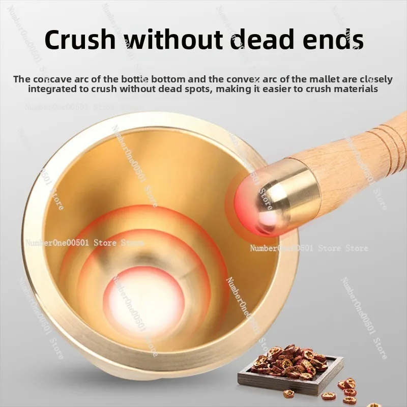 Pure Copper Herbal Mortar Traditional Medicine Grinder Brass Garlic Crusher Pill Crusher Copper Bowl
