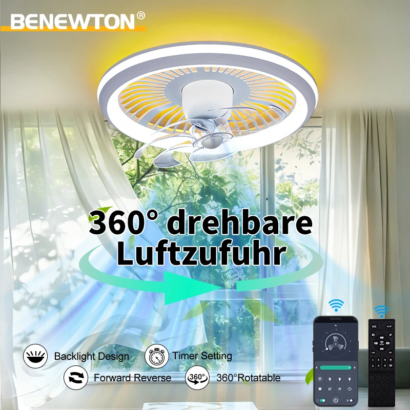 

Потолочный вентилятор с подсветкой, бесшумный, 6 скоростей, 360° ° Современный электрический вентилятор-лампа с поворотной подсветкой, регулируемой яркостью и управлением через приложение для гостиной
