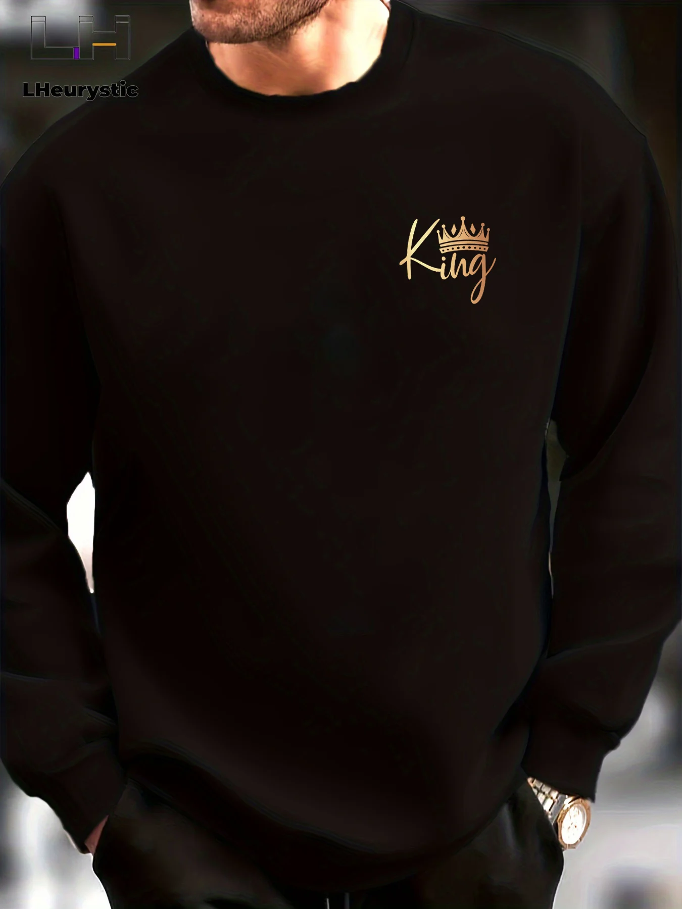 

Мужская осенне-зимняя повседневная свободная модная классическая толстовка с круглым вырезом и длинными рукавами с буквенным принтом KING