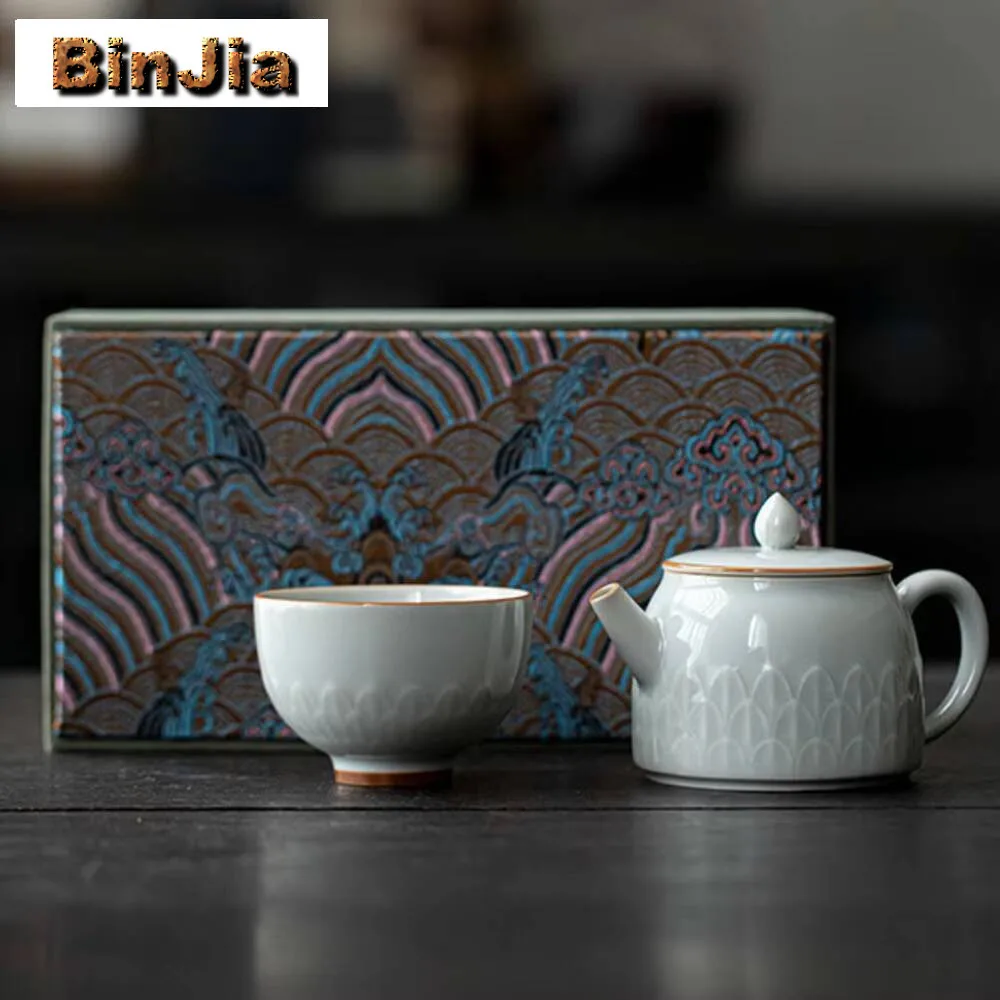 

Handmade Relief Lotus Petal Tea Set Complete Set Handmade Tea Ceremony Set Teapot And Tea Cup Set Chinese Tea Set Ornaments