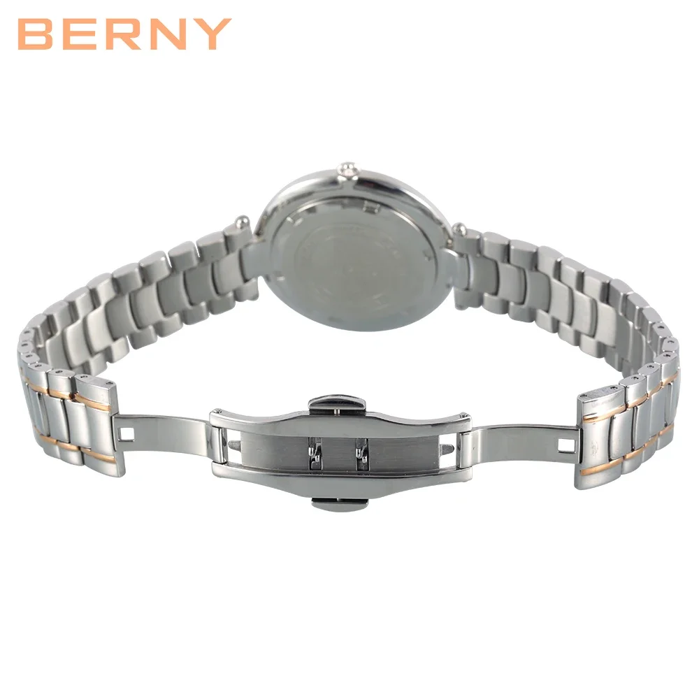 BERNY Luxury Brand Quartz Watch for Woman Waterpoof Wristwatch Fashion Sapphire Rhimestone Clock Stainless Steel Lady Watch 2022