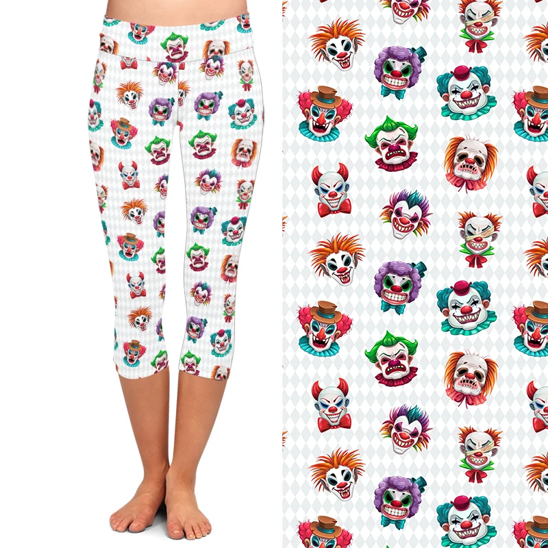 LETSFIND New Scary Clown Faces Print Women Capri Leggings Fashion High Waist Fitness Soft Comfortable Pants