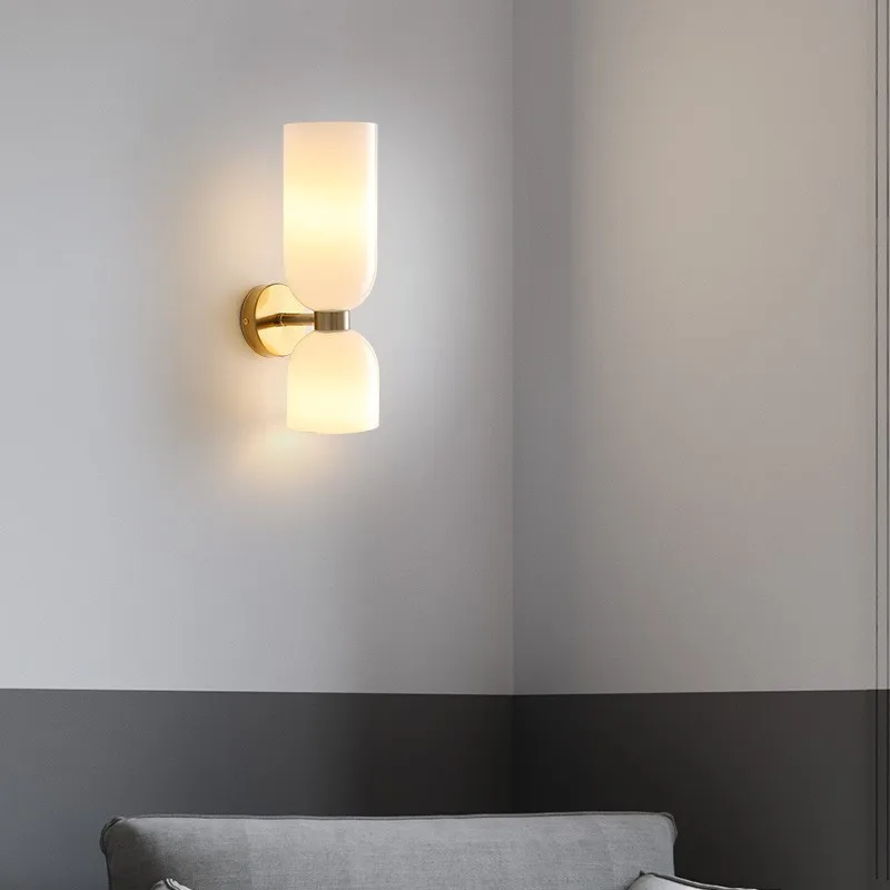 Imagem -04 - Minimalista Modern Led Glass Wall Lamps Sala Quarto Cabeceira Leitura Luzes da Parede Branco Leitoso Azul Smoky Gray Glass Lamp