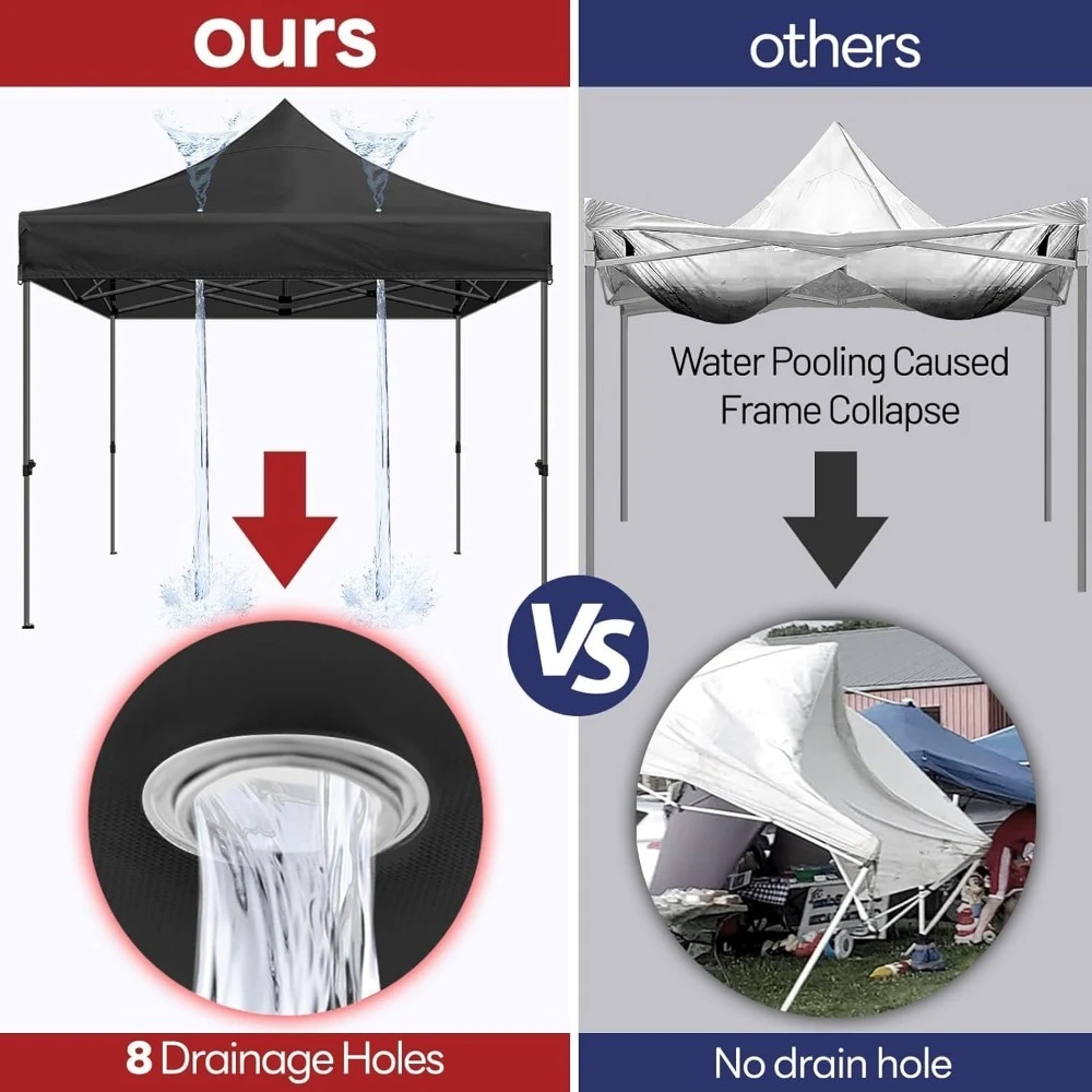 Tente à baldaquin pop-up commerciale 10x10 avec 4 poids auvent et 8 trous de drainage – Tente extérieure toutes saisons