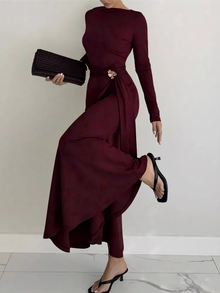 Sukienki damskie w stylu Y2K na wiosnę i jesień, seksowne sukienki bodycon w kolorze czerwonym do klubu, sukienki maxi z długim rękawem, jednolite sukienki na imprezę, do klubu, na wieczór, kolekcja 2026